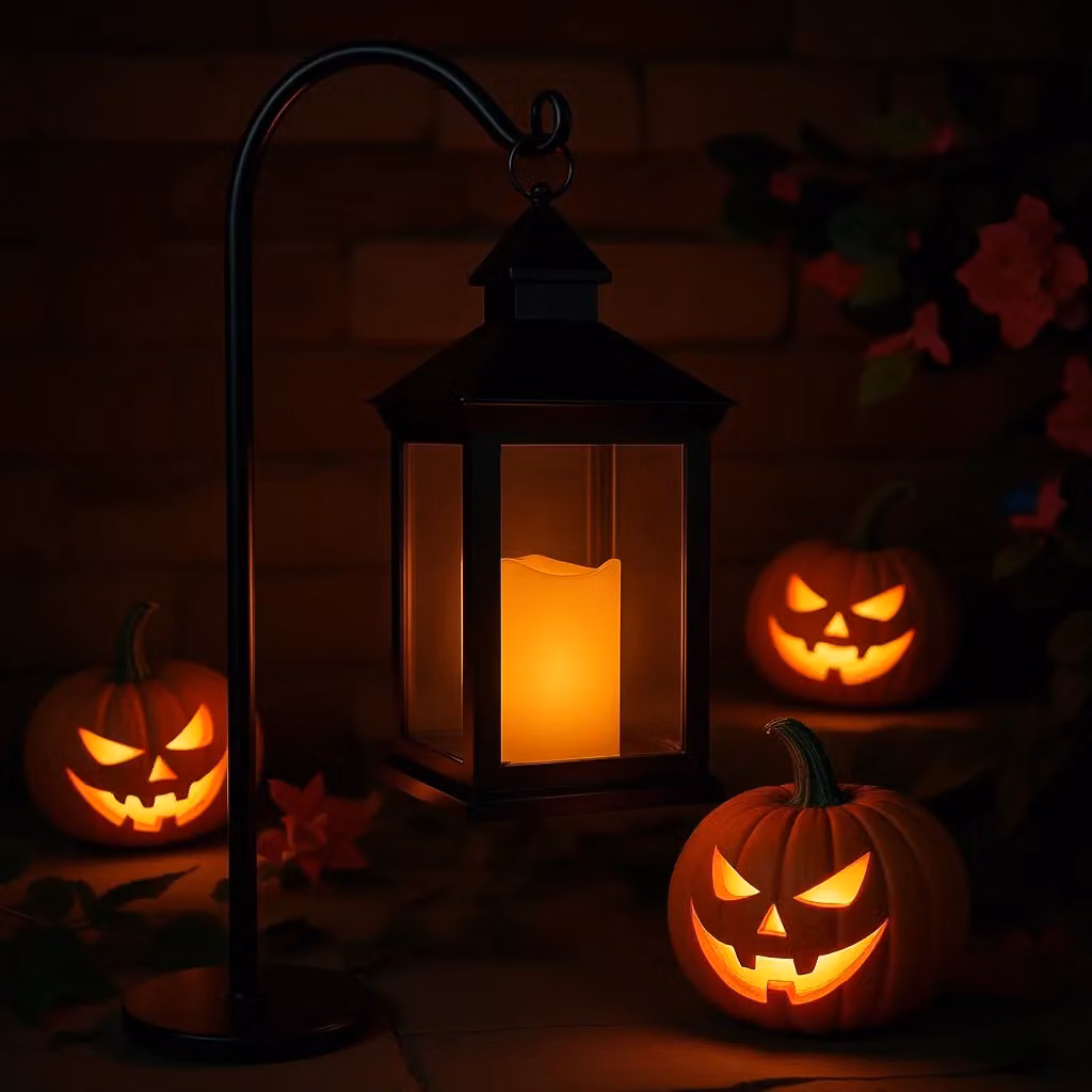 Bright Zeal Black Vintage Metal Pillar Candle Lantern with Flicker Effect for Christmas and Halloween Decorations, H 35.56 cm x W 35.56 cm x D 35.56 cm – 2