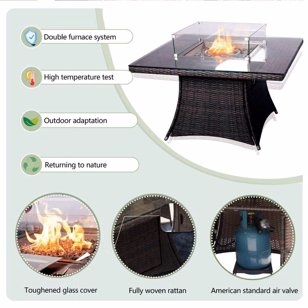 Direct Wicker Brown Rattan Square Fire Pit Dining Table for Garden and Terrace, W/D/H: 120 x 120 x 69 cm, 2 Pack – 3