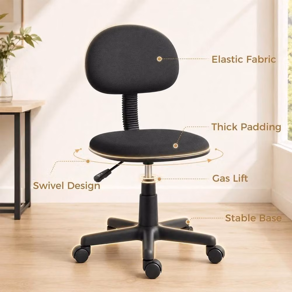 KORVIXA Black Fabric Minimalist Swivel Task Chair for Home Office with Headrest and Castors – 3