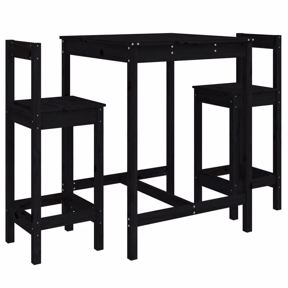 Berkfield Home Beautiful 3 Piece Black Solid Wood Pine Garden Bar Set – 3