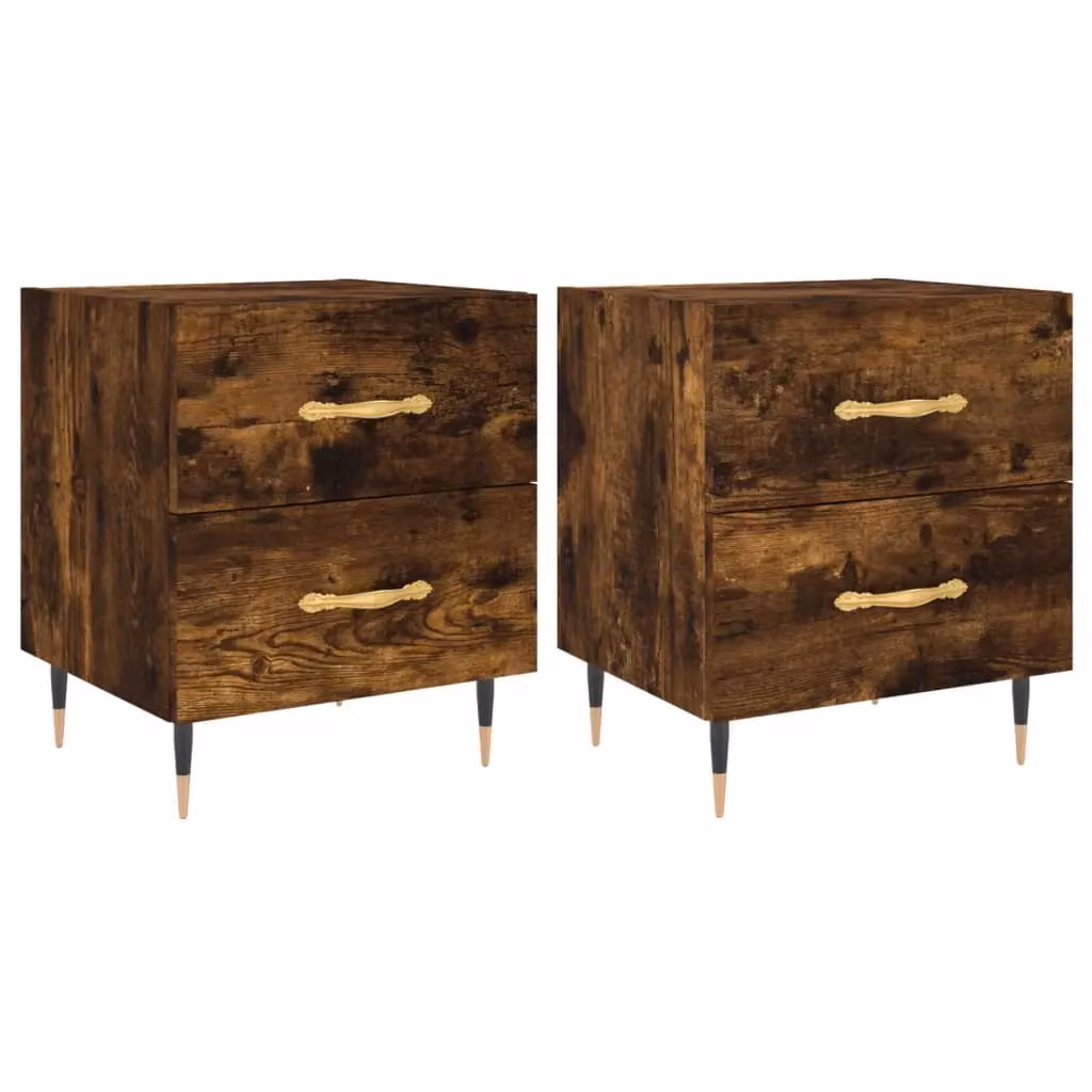 Berkfield Home Set of 2 Smoked Oak Bedside Cabinets in Brown, W/D/H: 40 x 35 x 47.5 cm – 2