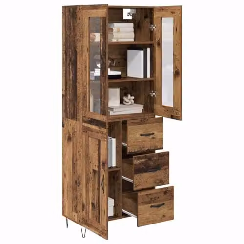 vidaXL Modern Highboard in Old Wood Brown with Hinged Doors and Internal Shelves, W/D/H: 69.5 x 34 x 90 cm – 1