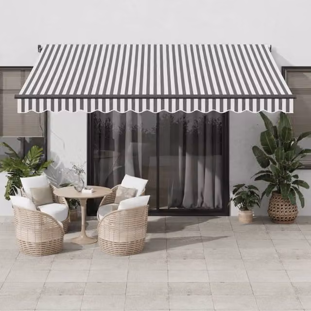 Berkfield Home Manual Retractable Aluminium Awning with LEDs, Anthracite and White, W: 400 cm, D: 350 cm – 1