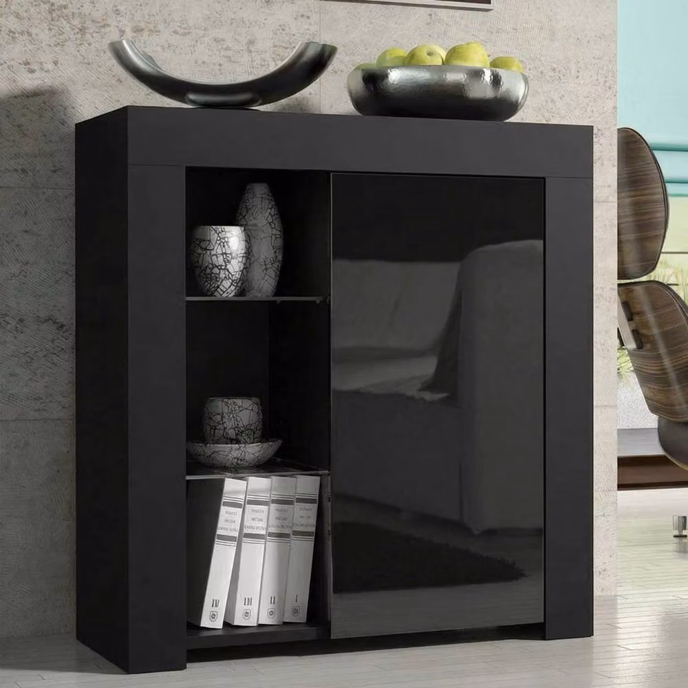 FORGEVIO Modern Glossy Black Sideboard Cabinet Storage Cupboard – 3