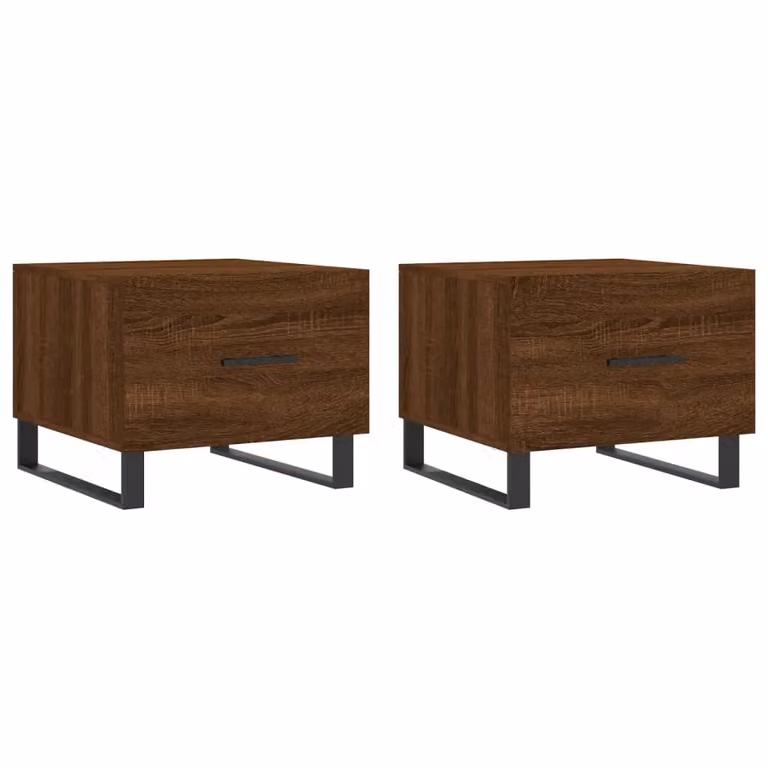 Berkfield Home Set of 2 Brown Oak Square Coffee Tables, W/D/H: 50 x 50 x 40 cm