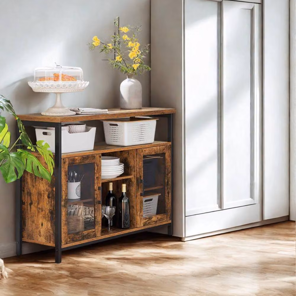 Pirlo Plush Industrial Multipurpose Buffet Cabinet and Sideboard in Rustic Brown and Black – 2