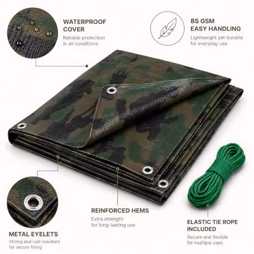 SolaDirect Multicolour Green Camouflage Tarpaulin, W 3 m x D 3 m x H 0.3 m – 5