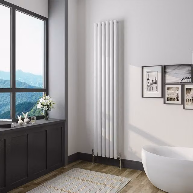 AicaBathroom Vertical Oval Column Steel Radiator in White, H 180 cm x W 35.4 cm