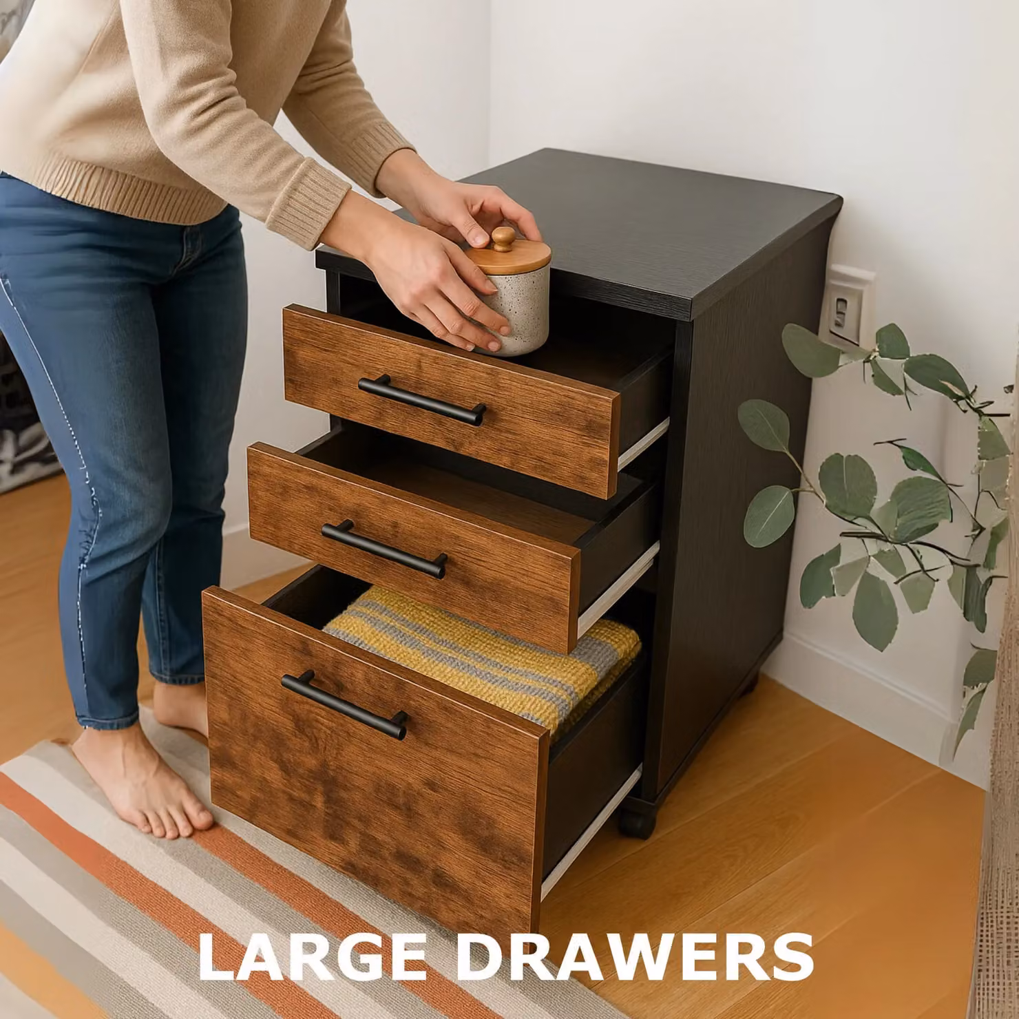 Rafaelo Mobilia 3 Drawer Filing Cabinet with Lock and Castors, Brown, W: 40 cm, D: 40 cm, H: 57.5 cm – 5