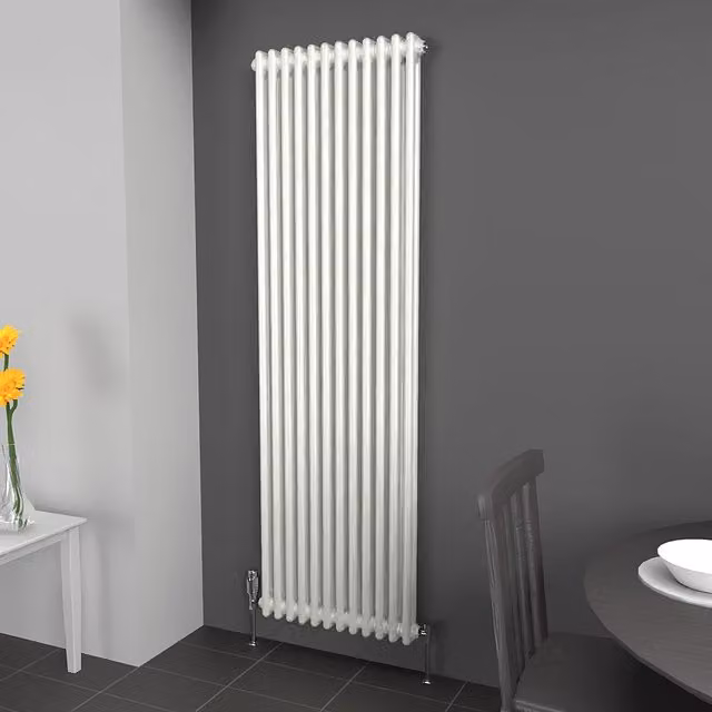 Lux Heat White Vertical 2 Column Traditional Steel Radiator, H x W: 180 x 56 cm