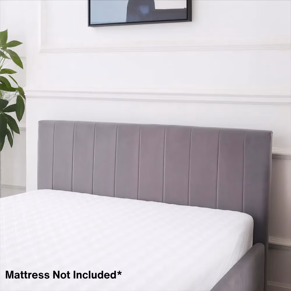 Kosy Koala Grey Velvet Upholstered Small Double Ottoman Bed with Gas Lift Storage and Striped Pattern, W/D/H: 120 x 200 x 136 cm – 3