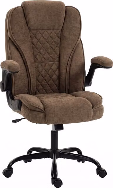 HOMCOM Ergonomic Brown Fabric Office Chair with Swivel Wheels and Adjustable Height