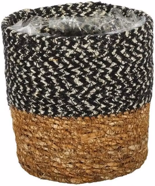 KDMD Natural and Black Seagrass Open Weave Baskets with Liner, 5 Pack, W/D/H: 12 x 12 x 12 cm