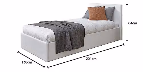 GFW White Upholstered Small Double Ottoman Bed Frame with Hydraulic Lift and Storage, W/D/H: 120 x 200 x 84 cm – 2