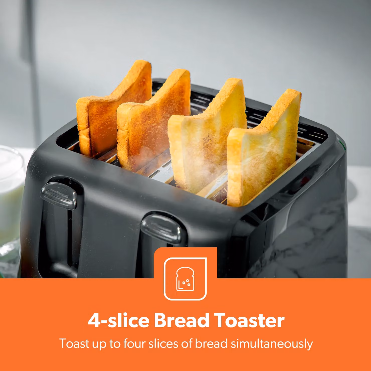 Geepas Kettle and Toaster Set in Black featuring a 1.7L Illuminating Glass Kettle and a 4-Slice Toaster – 2