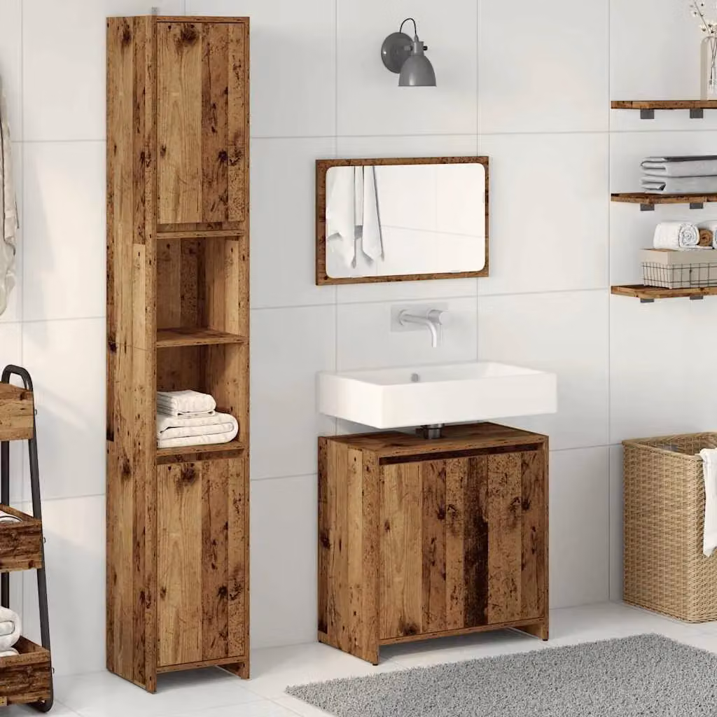 Berkfield Home 3 Piece Vintage Bathroom Furniture Set in Brown and Multicolour Engineered Wood – 3