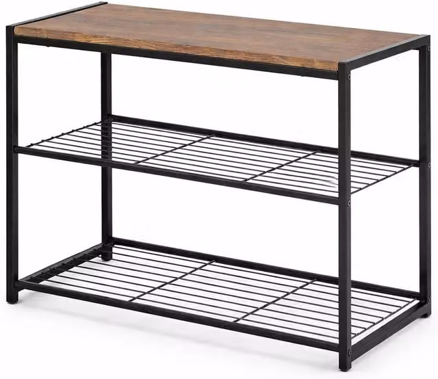 FLAVORA 3 Tier Metal and Wood Shoe Rack Organiser in Brown, W/D/H: 100 x 52.5 x 30 cm