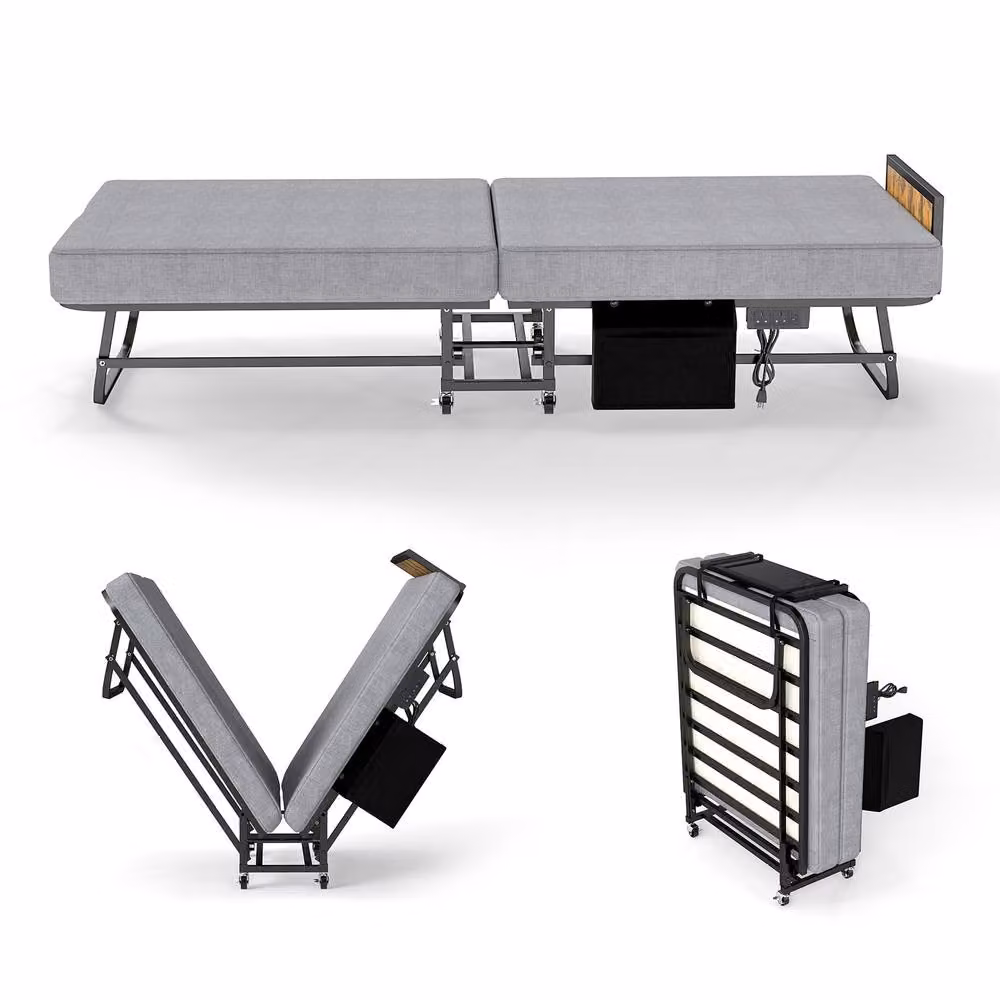 Matteo Grey Folding Bed with USB Port, Headboard and Memory Foam Mattress, Single W/D/H: 90 x 200 cm – 6