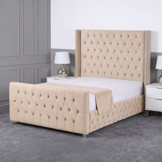 Living Comfort Bedz Executive Luxe Upholstered Velvet Gas Lift Storage Bed in Beige, W/D/H: 90 x 200 cm