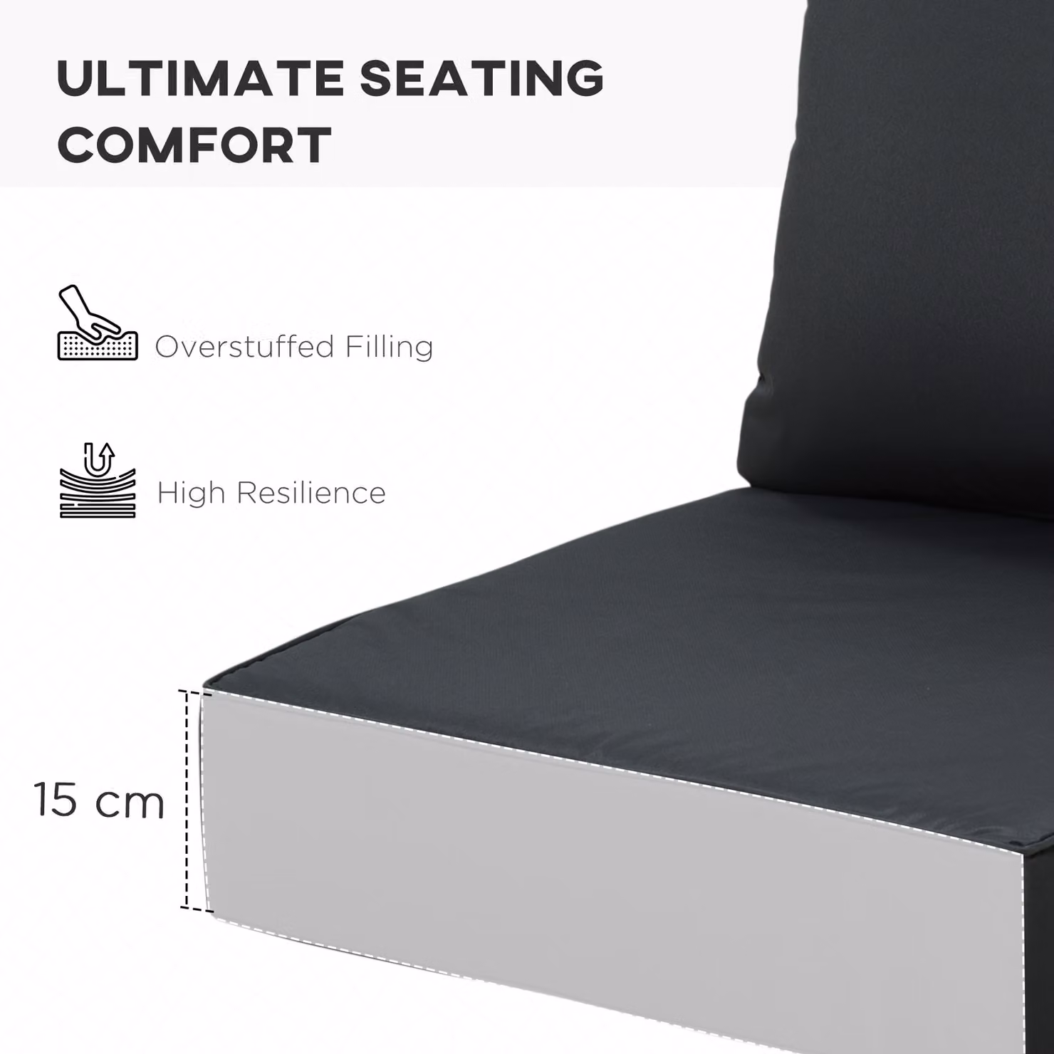 Outsunny Black Outdoor Seat and Back Cushion Set with Removable Washable Covers – 4