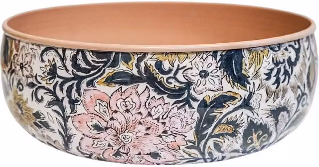 Ivyline Maisie Vintage Pattern Metal Planting Bowl, Pink, H: 10 cm, D: 25 cm – 1