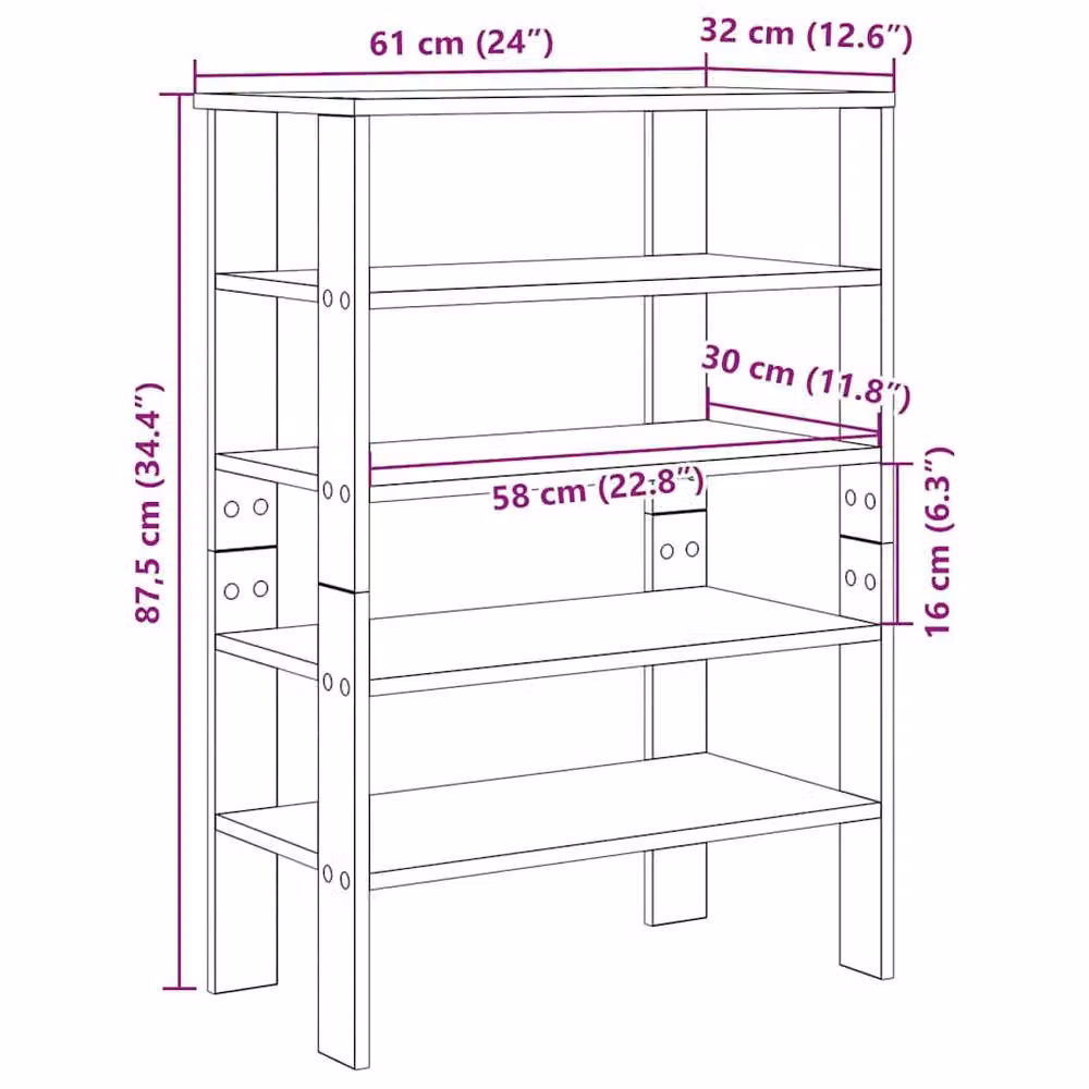 Berkfield Home Modern Black Shoe Rack in Matt Engineered Wood W: 61 cm, D: 32 cm, H: 87.5 cm – 6