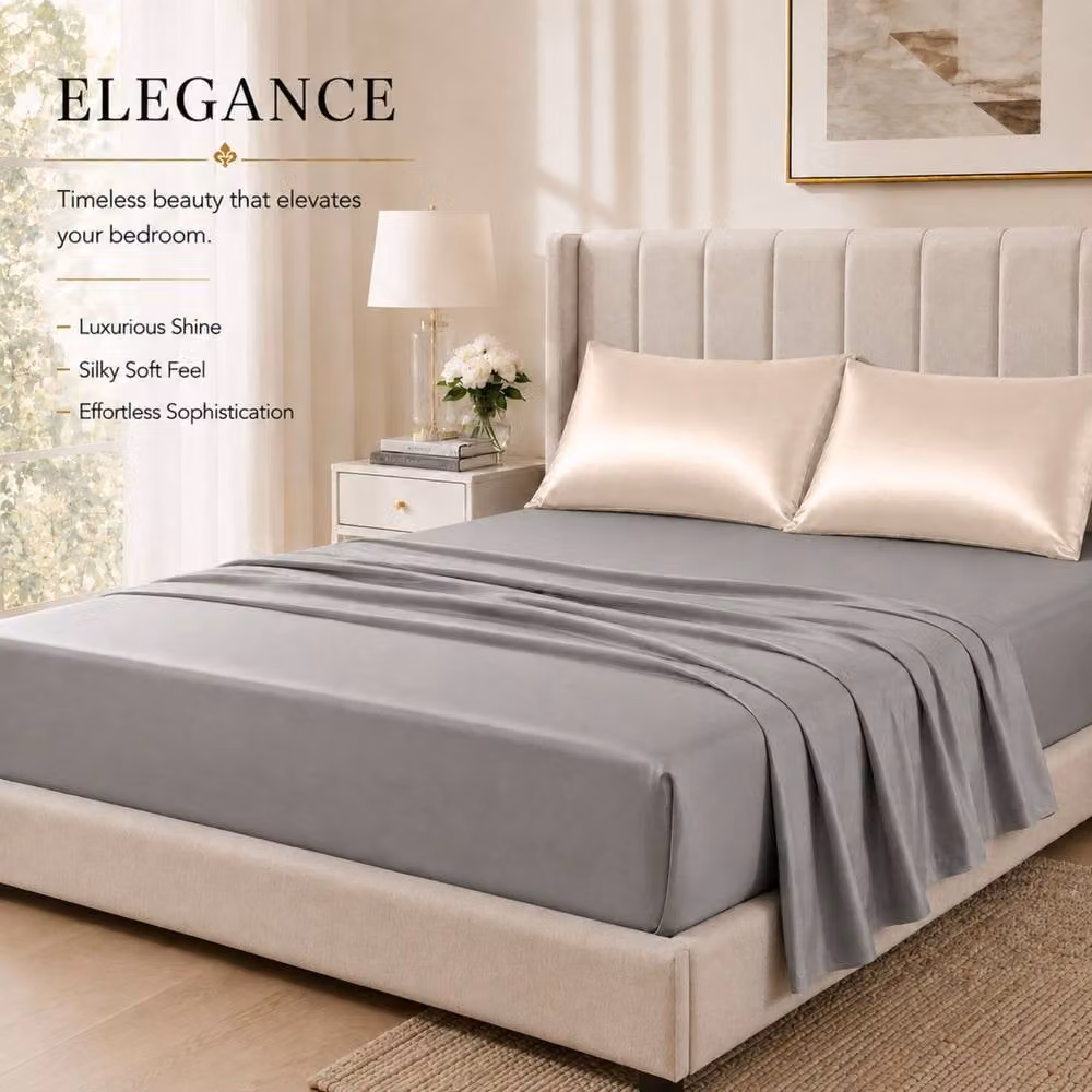 Pamposh Luxury Mako Satin Silk Pillowcase Set of 6 in Light Beige – 2