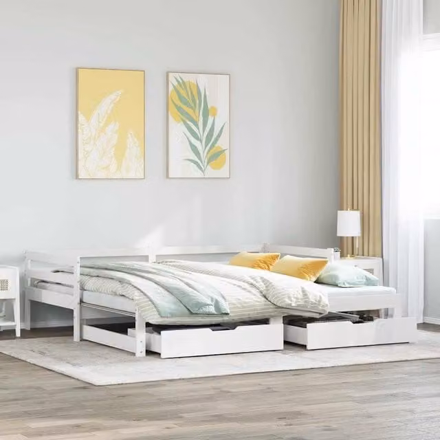 Berkfield Home Solid Wood Daybed with Drawers in White, W/D/H: 90 x 200 cm – 1