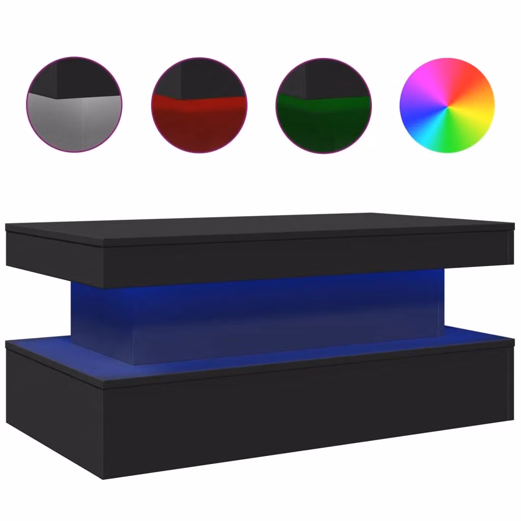 Berkfield Home Modern Black Coffee Table with LED Lights and Lift Mechanism, W: 90 cm, D: 50 cm, H: 40 cm – 2