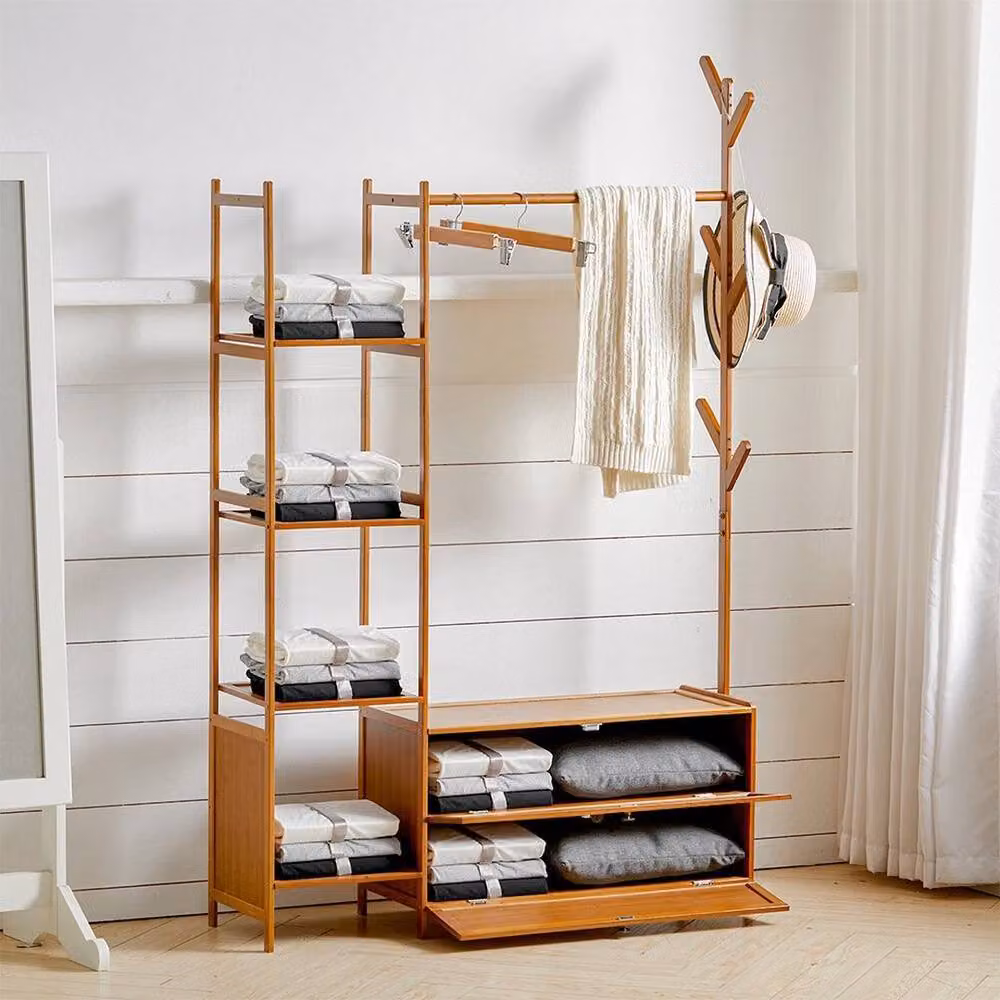 KORVIXA Clothes Rail Stand with Storage Shelf in Brown, Width: 90 cm – 2