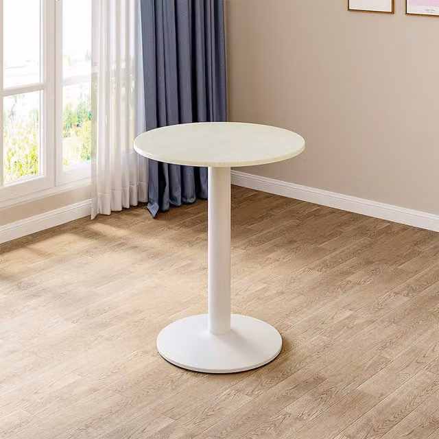 Livingandhome Modern Round White Cafe Table with Metal Base