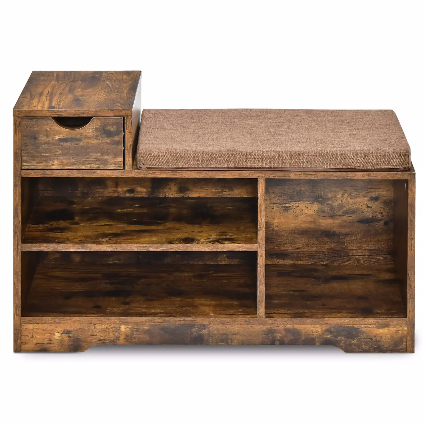 Gymax Brown Rustic Wood Shoe Bench and Entryway Storage Cabinet with Removable Fabric Cushion – 8