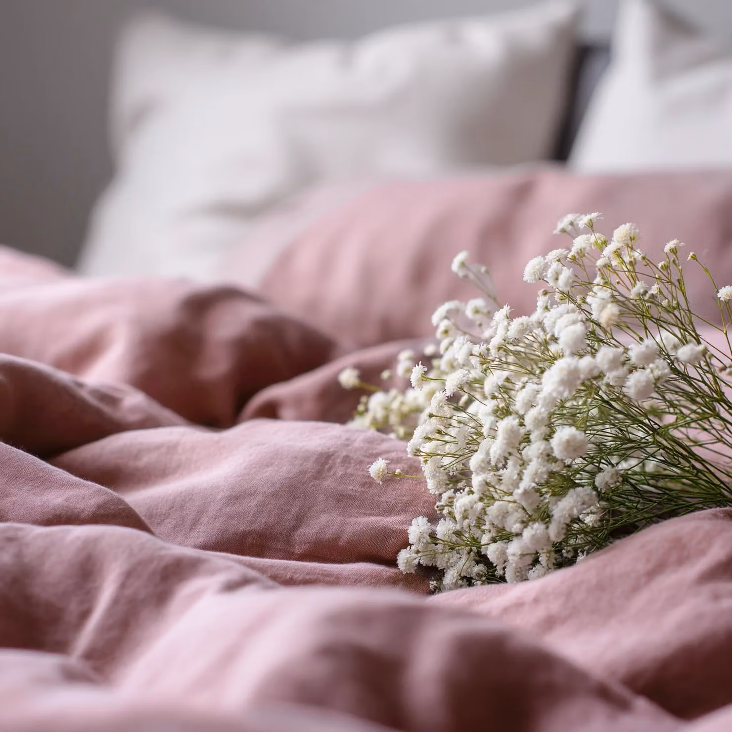 Cuddledown Pink Linen Duvet Cover for Adults