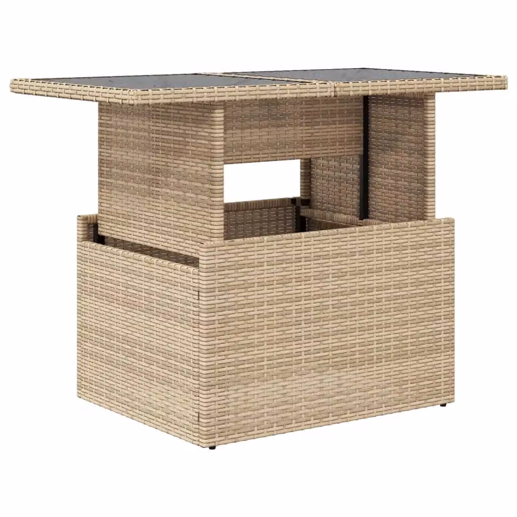 Berkfield Home Beige Poly Rattan Garden Table with Glass Top, W/D/H: 100 x 55 x 73 cm – 2