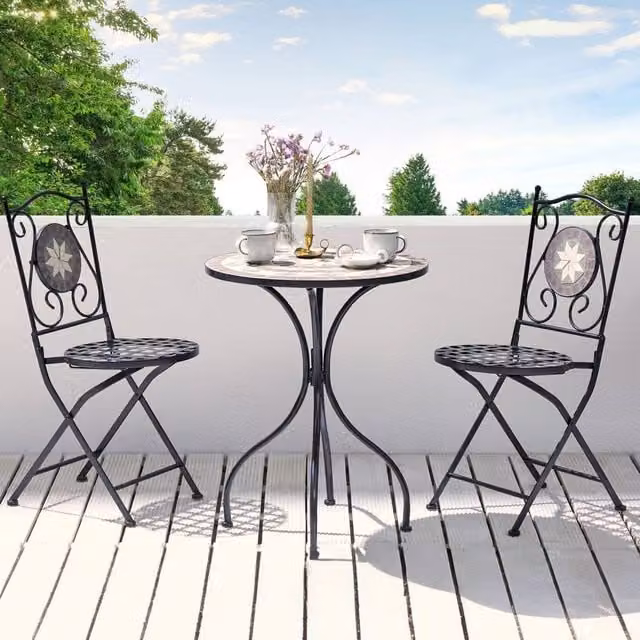 Wyld and Coco 2-Pack Black Matt Metal Folding Chairs with Carved Backrests