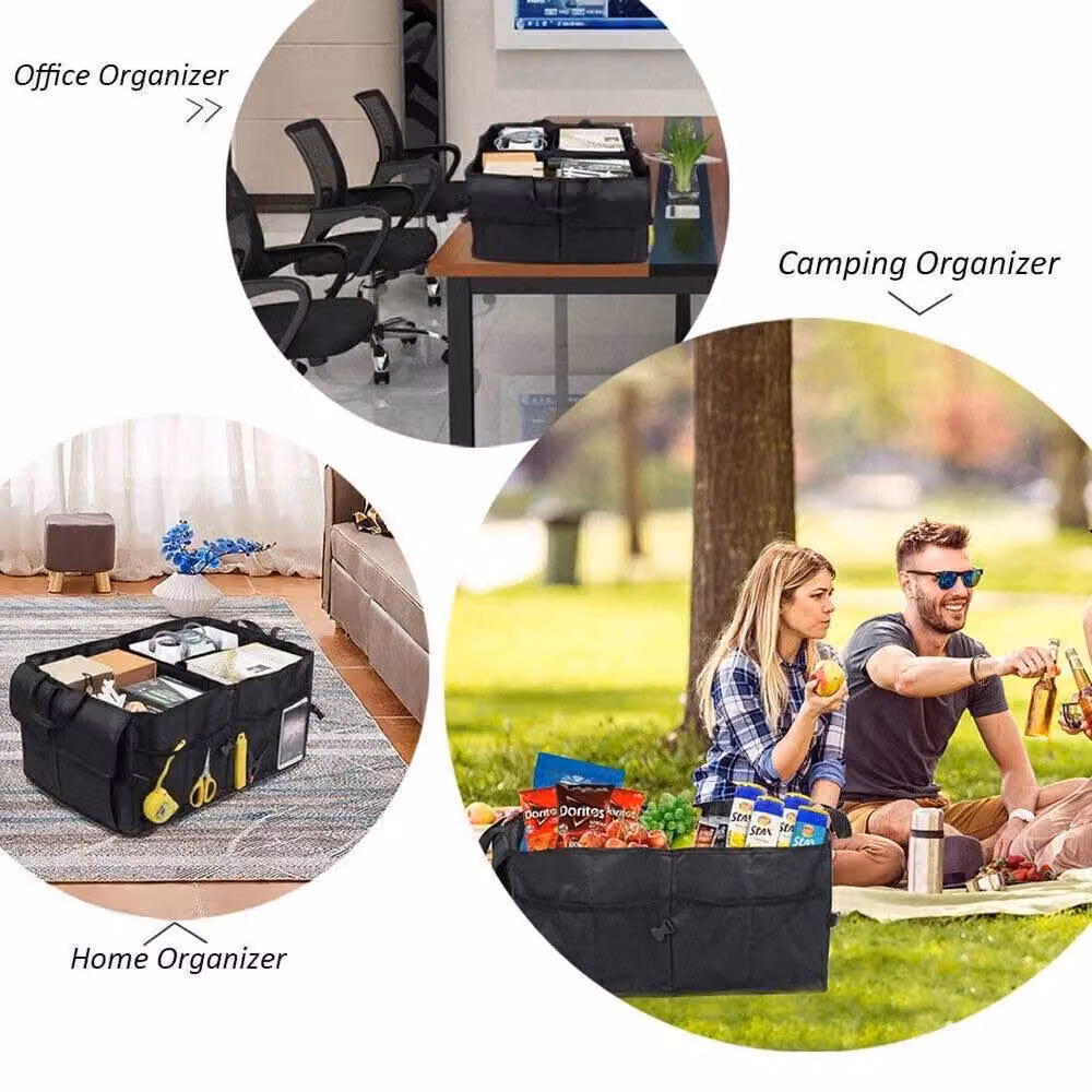 NESTLUNE Foldable Fabric Car Boot Tidy Bag Storage Box in Black – 3
