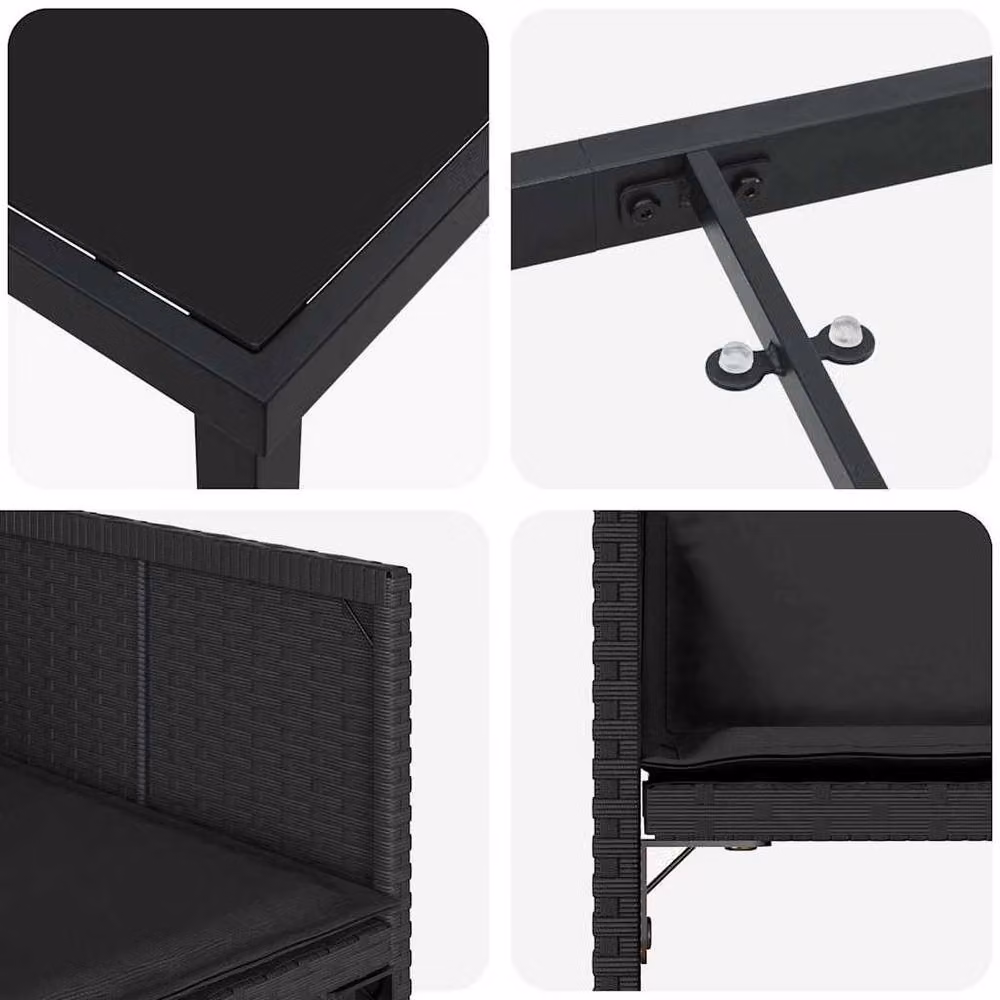 Berkfield Home 5 Piece Black Poly Rattan Garden Dining Set with Glass Top – 4
