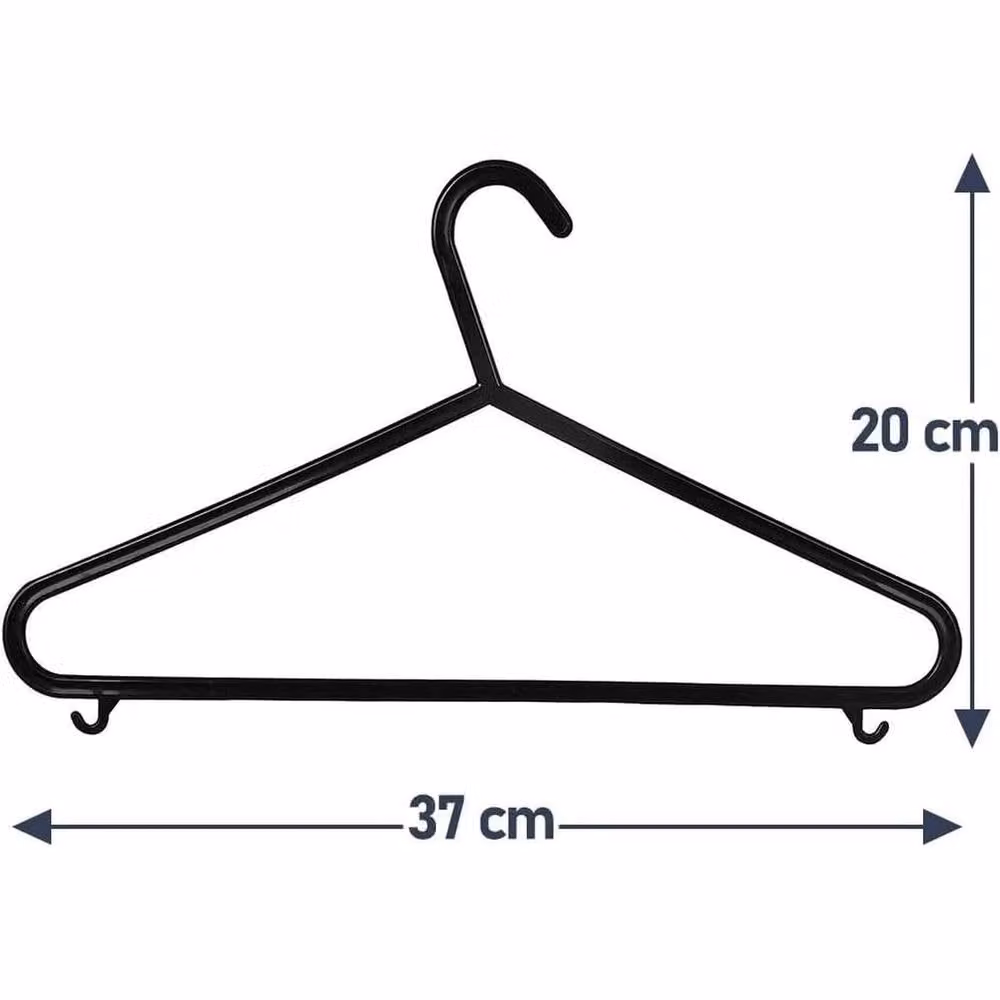 NESTLUNE 100 Pack Black Plastic Space Saving Coat Hangers with Notches W: 15 cm, H: 20 cm, D: 1 cm – 2