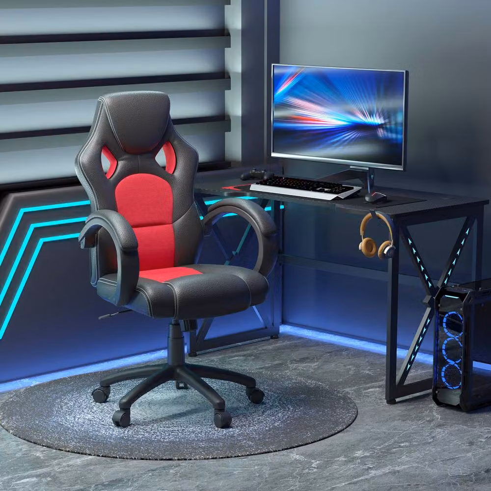 Rolipo Red Faux Leather Swivel Task Chair for Home Office – 4