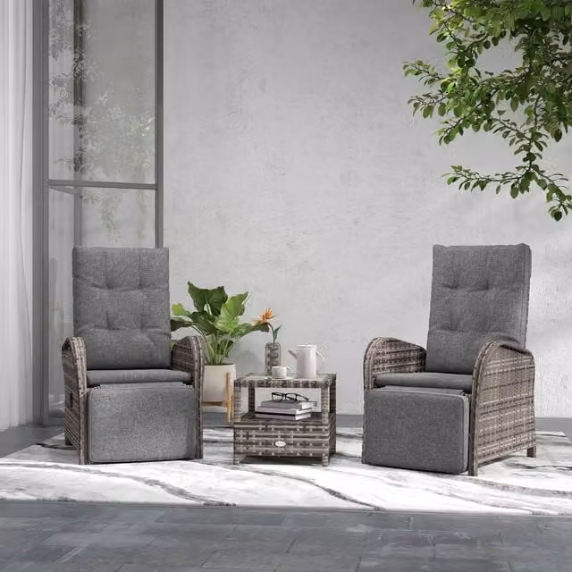 OUTSUNNY 3 Piece Rattan Chaise Lounge Sofa Set with Cushions in Brown