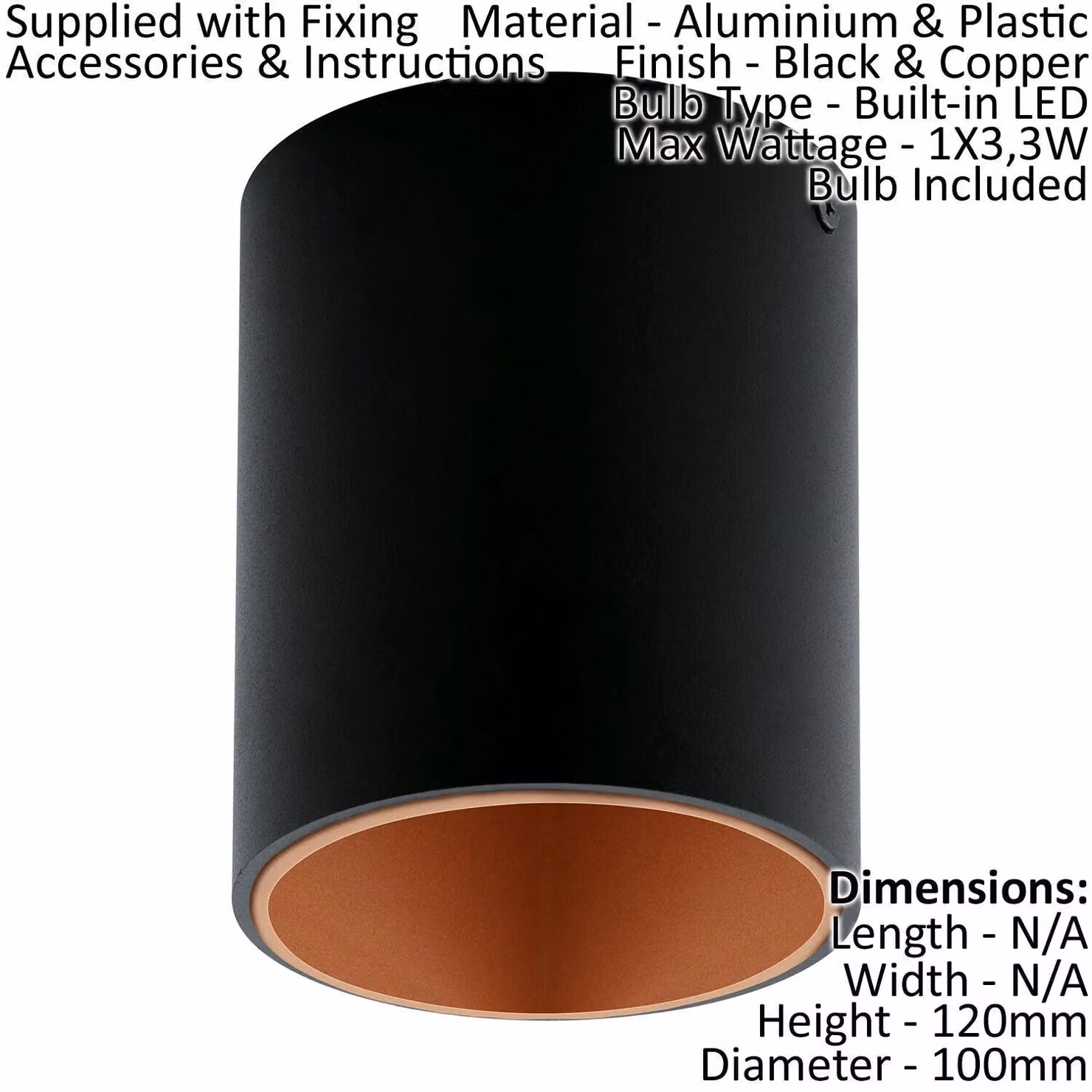 Loops 2 Pack Round LED Wall and Ceiling Downlights in Black and Copper, 3.3W – 2