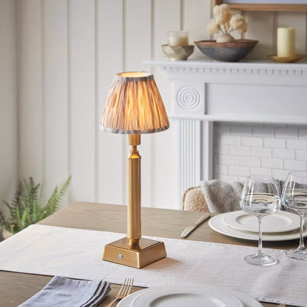 Netlighting Trobridge Rechargeable LED Table Lamp with Multicolour Fabric Ikat Shade and Gold Brass Base – 2