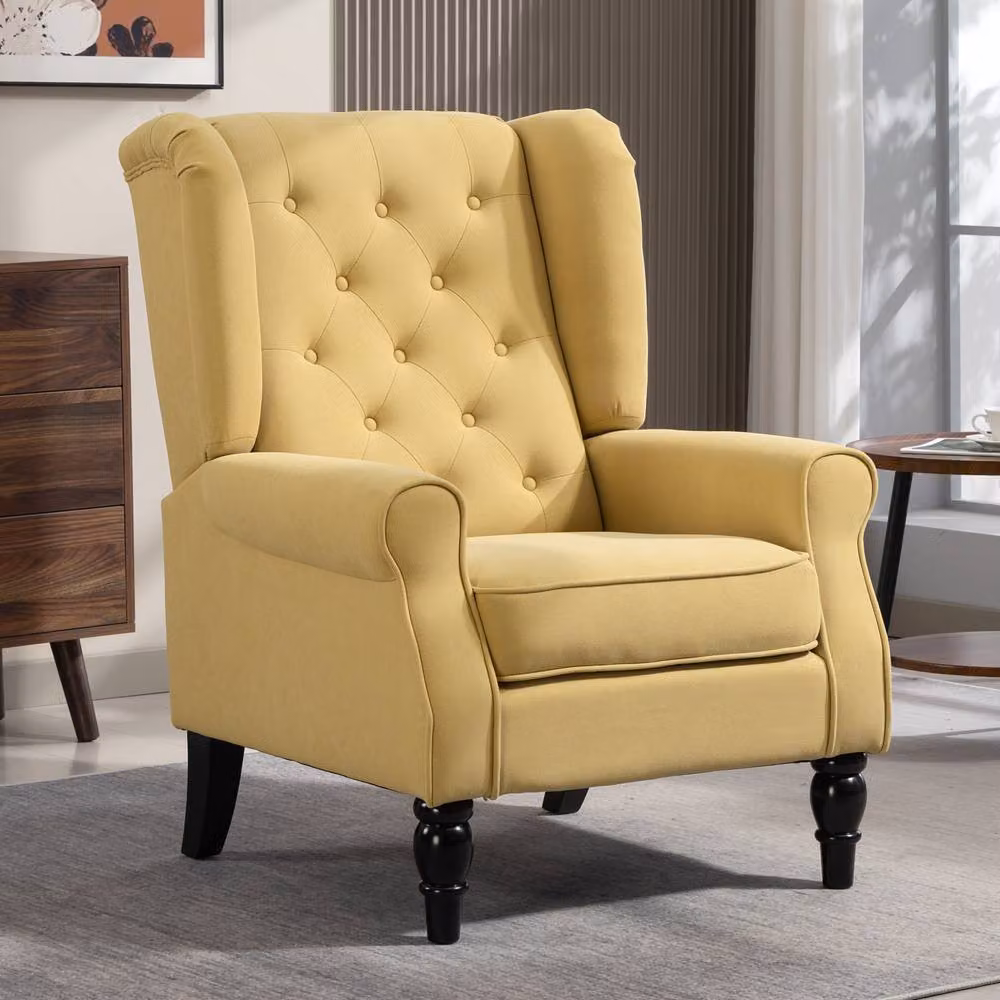 STILVORA Yellow Wingback Chair with Fabric Upholstery and Solid Wood Frame – 3