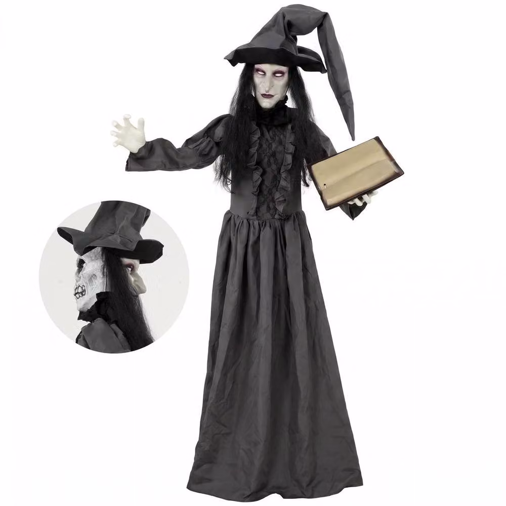 EONLION Life Size Animated Witch Halloween Decoration in Black and Grey, Height: 180 cm – 5