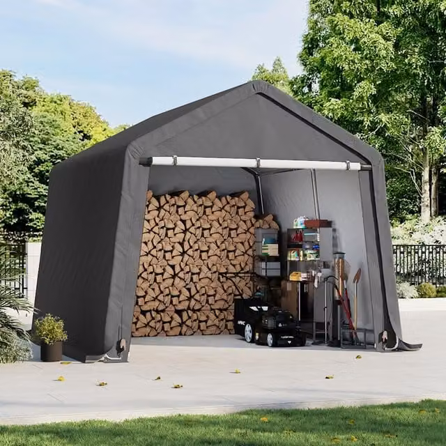 Breeins Galvanised Steel Garden Storage Shed with Sliding Gable Door in Dark Grey, Width: 300 cm