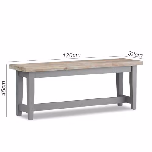 Statement Furniture Florence Solid Acacia Hardwood Dining Bench in Grey, W: 120 cm, D: 32 cm, H: 45 cm – 2