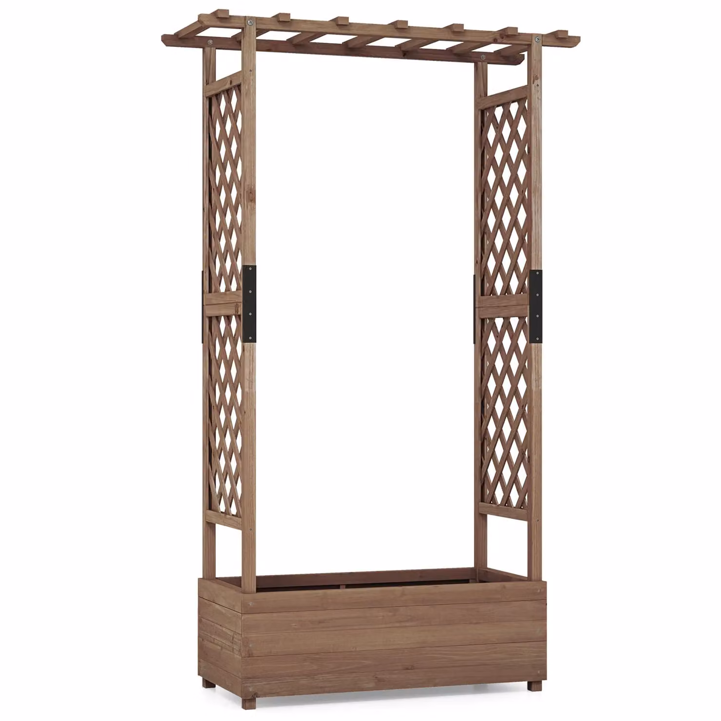 Costway Raised Garden Bed Fir Wood Planter Box with Hanging Roof, Brown, W/D/H: 180 x 110 x 44 cm – 7