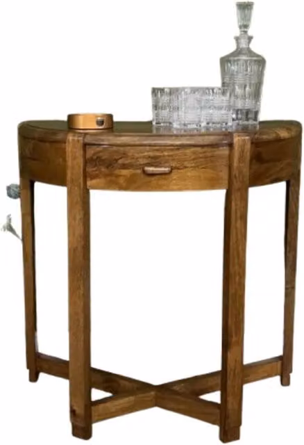 Elm Home And Garden Curved Hall Console Table in Solid Wood with Dark Oak Finish, Brown