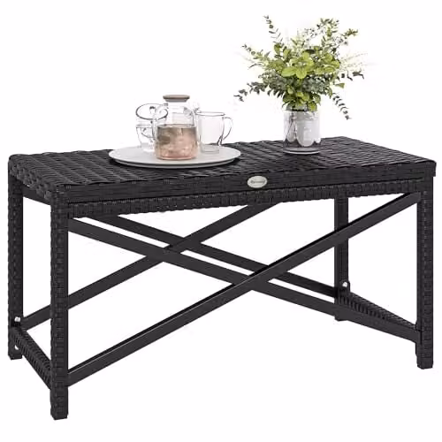 Outsunny Outdoor Coffee Table and Garden Side Table with PE Rattan and Plastic Board, Black, W/D/H: 40 x 40 x 43 cm
