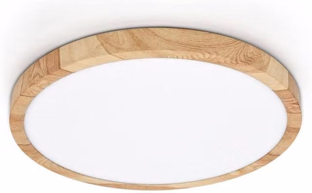 Netlighting Alata LED Bathroom Ceiling Light in Brown Wood, Diameter: 30 cm, IP44